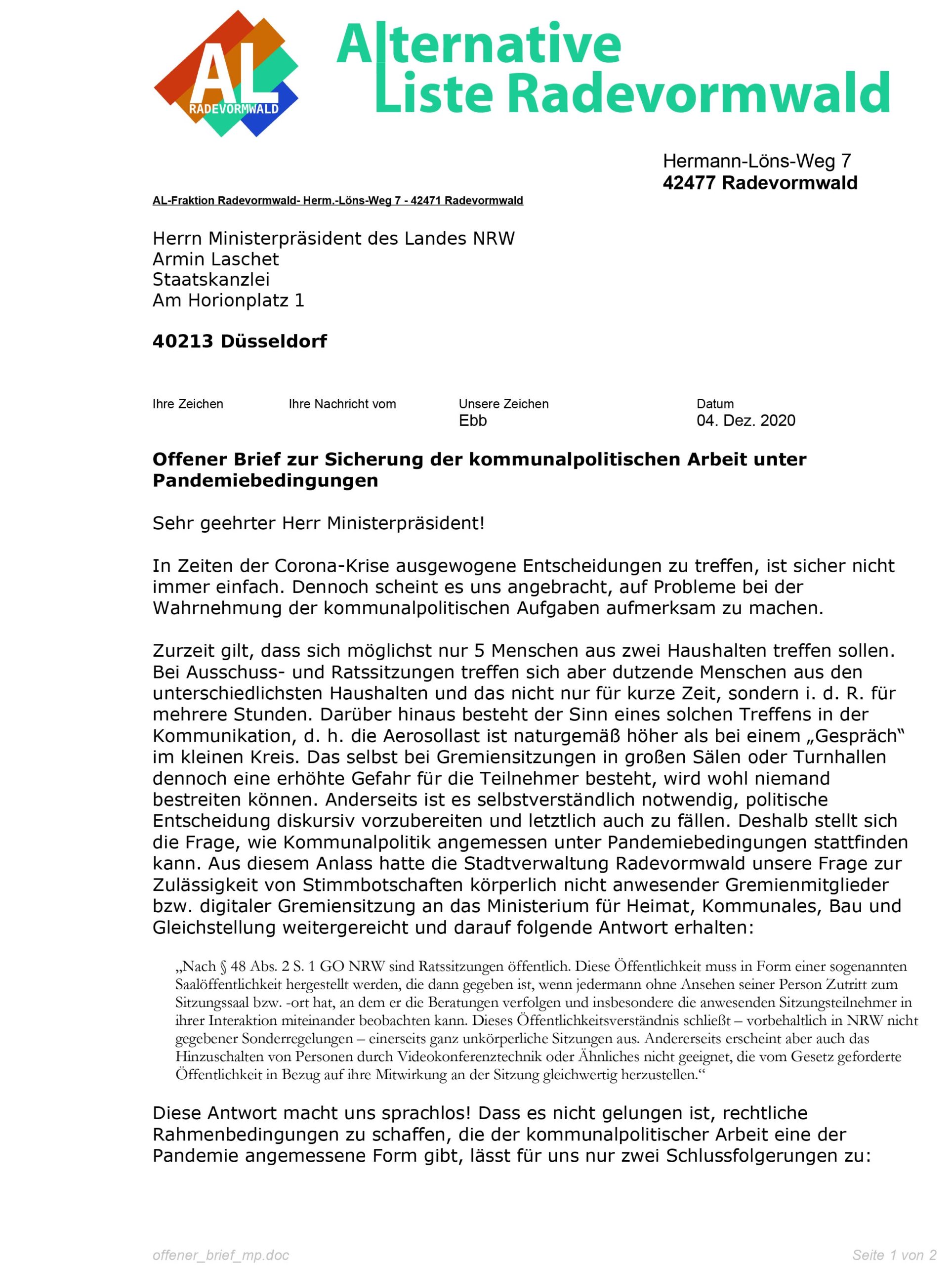 Offener Brief an den MP NRW